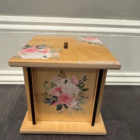 Sienna Floral Solid Wood Square Piggy Bank - Picture 4 of 10